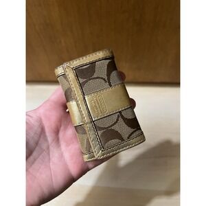 Coach Signature 6 Key Holder Snap Case Wallet Metallic Gold C